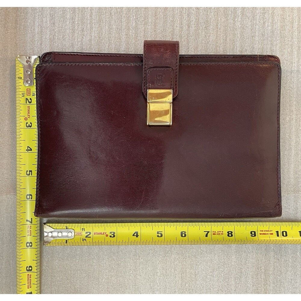 VTG Bally Burgundy Brown Leather Envelope Clutch Wristlet Organizer 1990s Italy - Picture 9 of 14